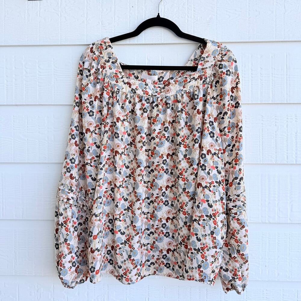 LC Lauren Conrad Floral Square Neck Balloon Sleeve Blouse 2XL